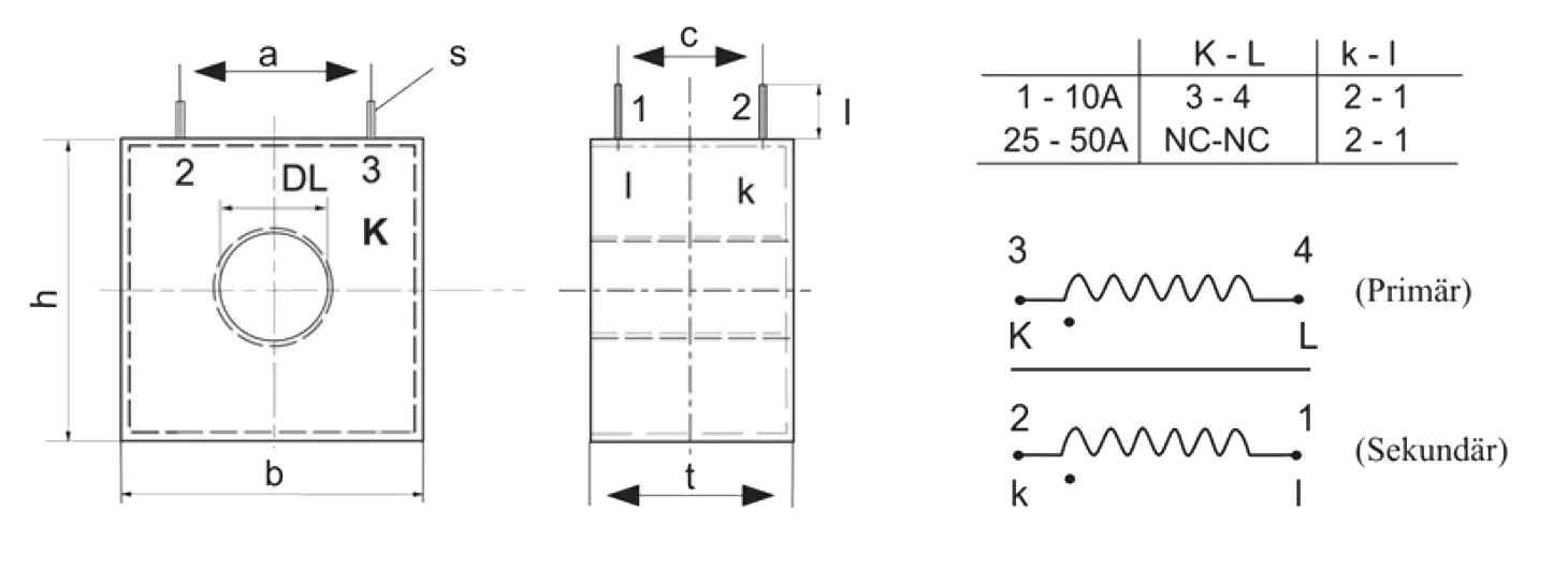 Disegno tecnico: Trasformatore di corrente passivo serie IN (versione PIN)
